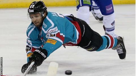 Kevin Saurette scored the first goal for the Belfast Giants away to Cardiff Devils