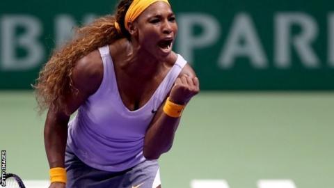Serena Williams celebrates victory over Agnieszka Radwanska