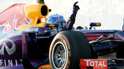 Sebastian Vettel celebrates after winning the Japanese Grand Prix at Suzuka