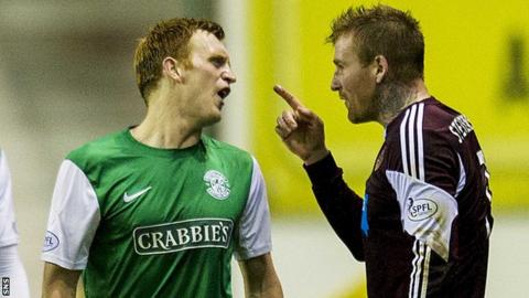 Liam Craig (left) exchanges words with Ryan Stevenson during Hearts' 1-0 win at Easter Road