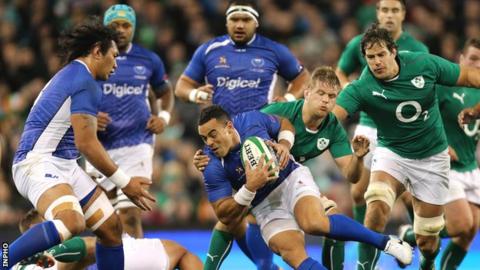 Chris Henry tackles Samoa's Kahn Fotuali'i on Saturday