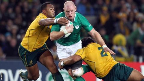 Paul O'Connell in action against Australia in the 2011 World Cup