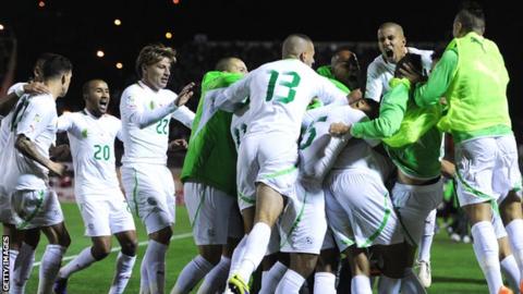 Algeria celebrate Madjid Bougherra's decisive goal against Burkina Faso last week