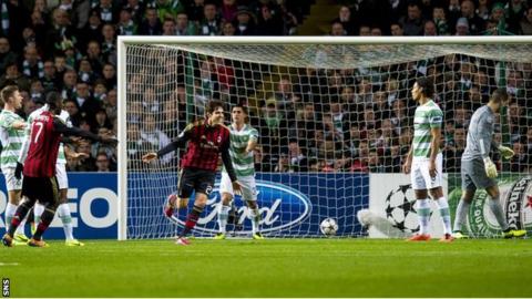 Kaka wheels away after scoring AC Milan's first goal v Celtic