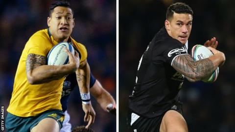 Cross code stars Israel Folau of Australia and Sonny Bill Williams of New Zealand