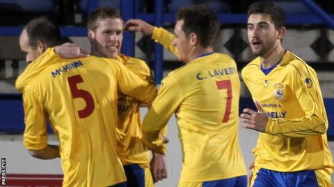 Darren Boyce is congratulated after putting Dungannon ahead against Glenavon last Friday