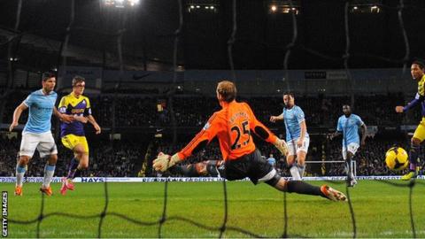 Samir Nasri scores for Manchester City against Swansea