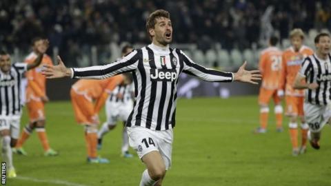 Juventus's Fernando Llorente celebrates after scoring against Udinese