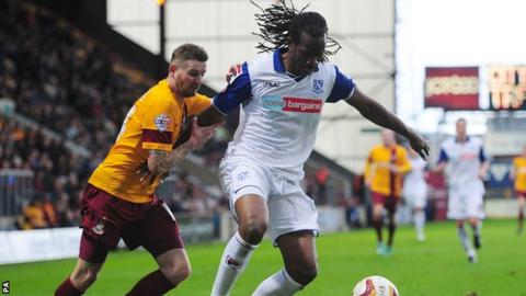 Tranmere Rovers defender Ian Goodison in action against Bradford