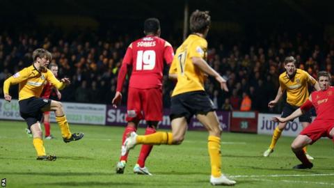 Luke Berry scores for Cambridge against Bury