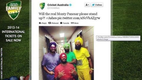 Cricket Australia's official Twitter page poking fun at Monty Panesar