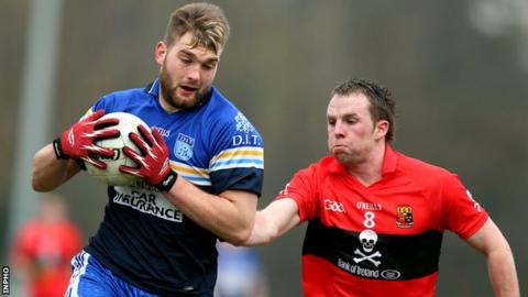 Mayo star Aidan O'Shea in action for DIT in this year's Sigerson final as he is challenged by UCC's Peter Acheson