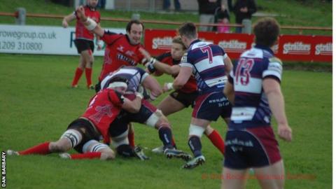 Redruth defending at the Recreation Ground.