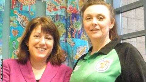 Headteacher Karen White with coach Carys Hall