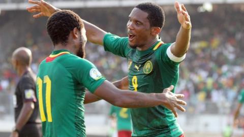 Cameroon's Jean Makoun and Samuel Eto'o