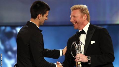 Novak Djokovic and Boris Becker at the 2012 Laureus World Sportsman of the Year awards