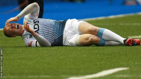 Rhys Patchell injured his knee playing for Cardiff Blues against Newport Gwent Dragons