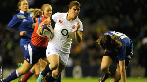 Katy Mclean in action for England Women against France in February