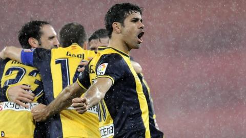 Atletico Madrid striker Diego Costa celebrates against Athletic Bilbao
