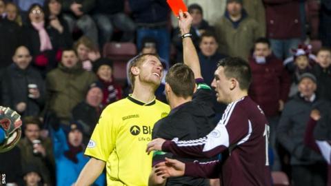 Marc McAusland was sent off at Tynecastle