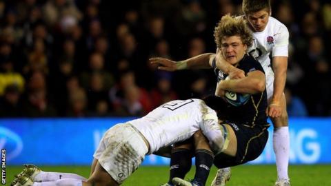 David Denton tackled in a Calcutta Cup match