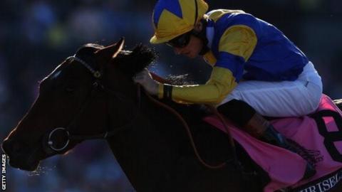 Chriselliam triumphs in the Juvenile Fillies' Turf at the 2013 Breeders' Cup