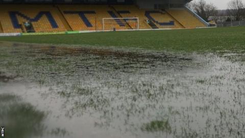 Mansfield Town's waterlogged pitch