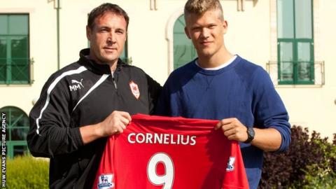 Former Cardiff City manager Malky Mackay and striker Andreas Cornelius