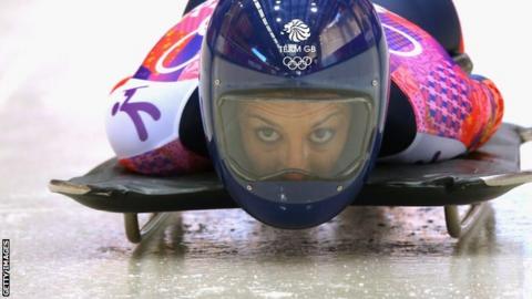Shelley Rudman in action at the 2014 Winter Olympics in Sochi
