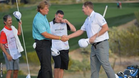 Scotland's Stephen Gallacher (right) loses to Ernie Els