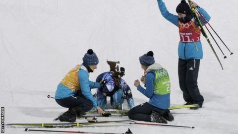 (left to right) Valj Semerenko, Olena Pidhrushna, Juliya Dzhyma and Vita Semerenko of Ukraine