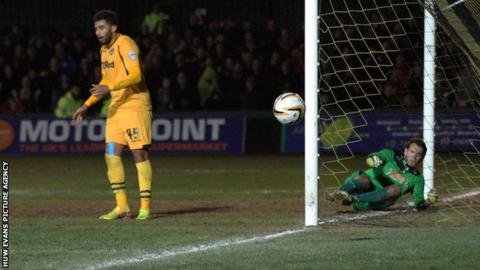 Newport's Rene Howe turns away after missing a clear chance in front of goal