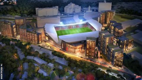 An artist's impression of Brentford's proposed new stadium at Lionel Road