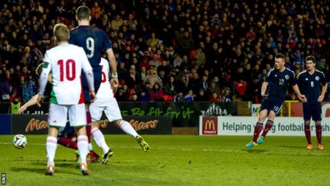 Callum McGregor scores for Scotland Under-21s against Hungary Under-21s