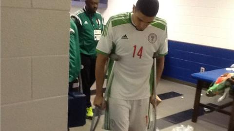 Nigeria defender Leon Balogun on crutches