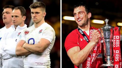 A disconsolate Owen Farrell and delighted Sam Warburton after Wales' win in 2013