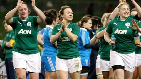 Ireland celebrate their 39-0 win over Italy in Dublin