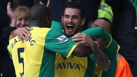 Bradley Johnson celebrates his goal against Stoke