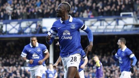 Lacina Traore celebrates scoring for Everton