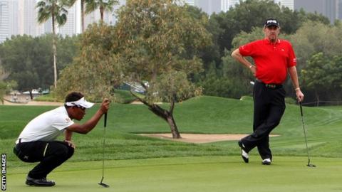 Spain's Miguel Angel Jimenez and Thailand's Thongchai Jaidee