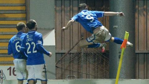 Steven MacLean celebrates his goal for St Johnstone at St Mirren Park
