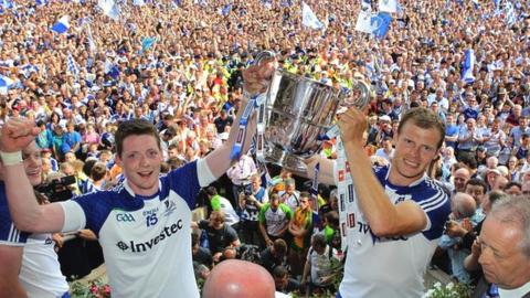 Monaghan pair Conor McManus and Owen Lennon celebrate with the Anglo-Celt Cup last year