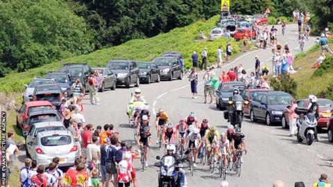 Cyclists tackling the Tumble hill in Monmouthshire