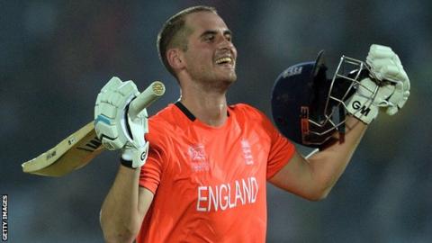 Alex Hales reaches a century for England at the World T20