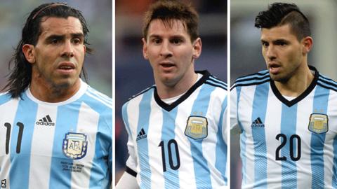 Carlos Tevez, Lionel Messi and Sergio Aguero
