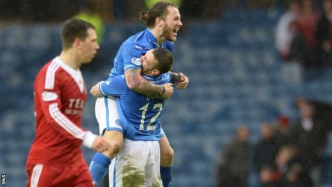 Stevie May celebrates after scoring in the Scottish Cup semi-final