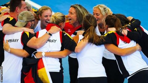 Germany celebrate their Fed Cup win over Australia