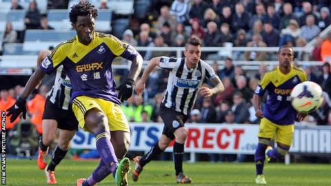 Wilfried Bony scores against Newcastle