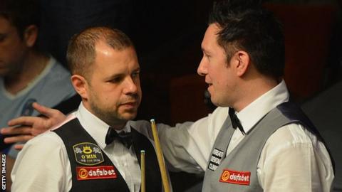 Dominic Dale congratulates Barry Hawkins