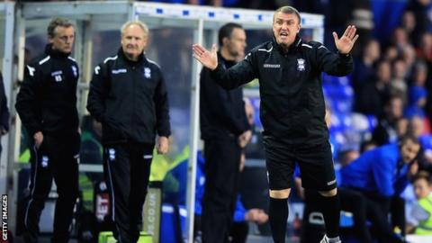 Birmingham City manager Lee Clark tries to keep things calm on the bench at St Andrew's